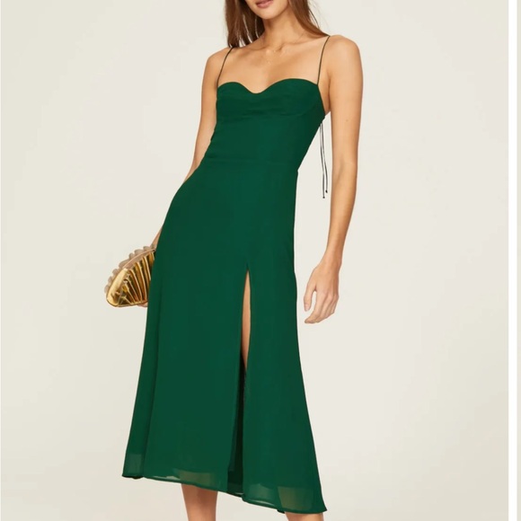 Reformation Juliette Dress in color emerald - Picture 1 of 8